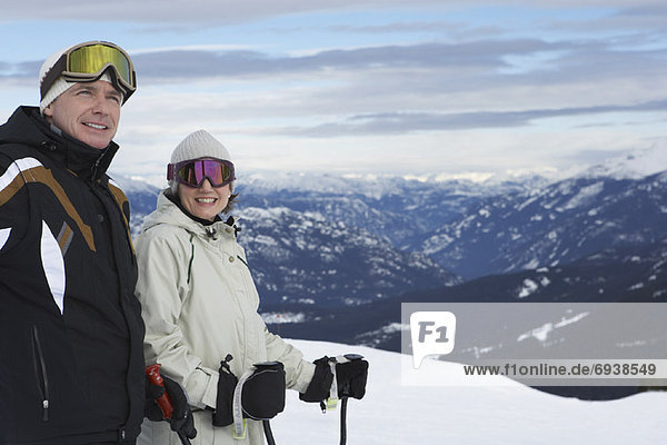 Couple Skiing  Whistler  BC  Canada