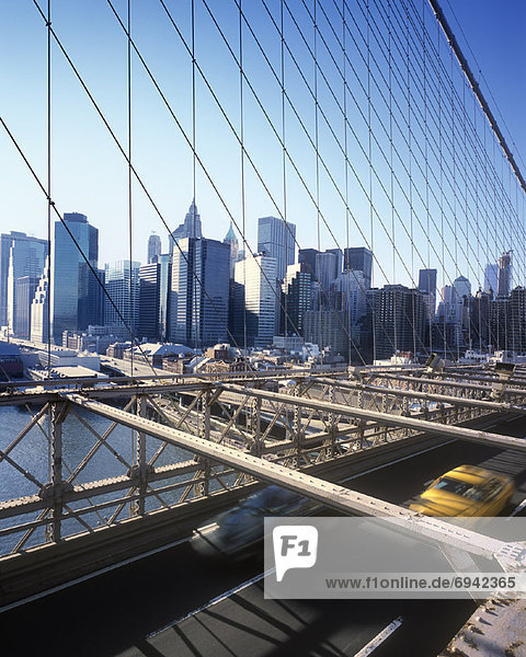 View of Manhattan from Brooklyn Bridge  New York City  New York  USA