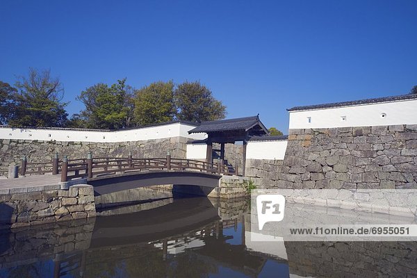 Bridge and a Wall Outside Castle Ruins. Hyogo Prefecture Japan