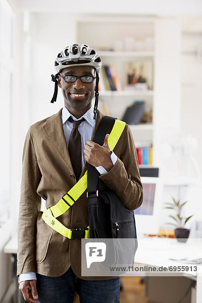 Businessman in Bicycle Helmet