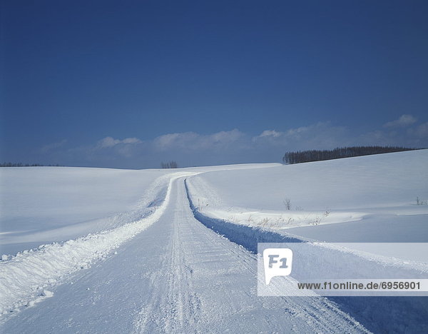 Snowy road in Hokkaido  Japan