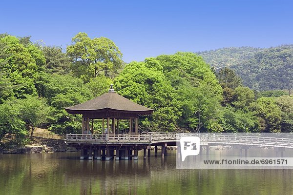 Ukimido Temple and a Pier on a Lake. Nara Prefecture  Japan