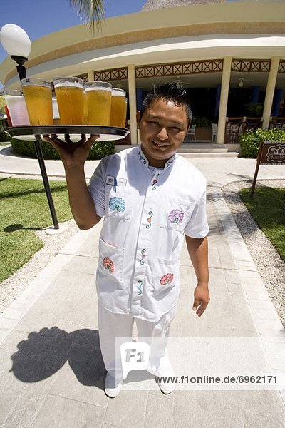 Waiter with Tray of Drinks  Mexico