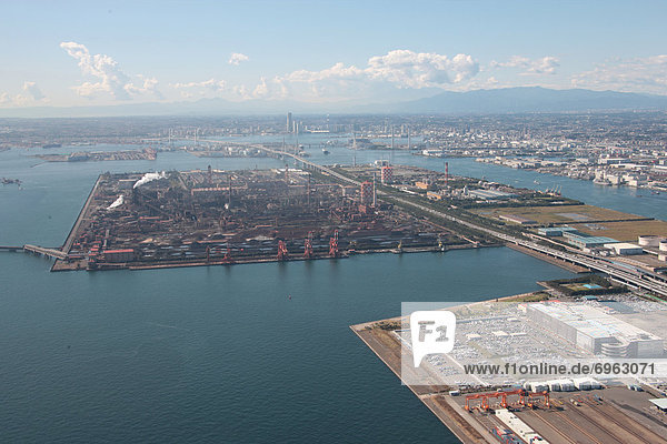 Aerial view of Keihin Port  Tsurumi ward  Yokohama City  Kanagawa Prefecture  Honshu  Japan