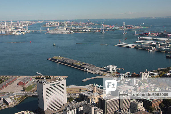 Aerial view of Minatomirai  Yokohama City  Kanagawa Prefecture  Honshu  Japan