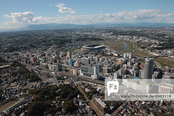 Aerial view of Nissan stadium  Yokohama City  Kanagawa Prefecture  Honshu  Japan