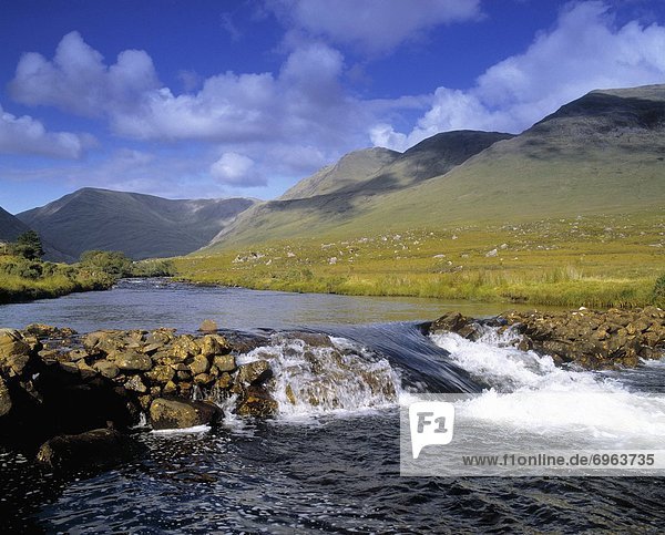 River Flowing Between Mountains  Mweelrea  County Mayo  Republic Of Ireland