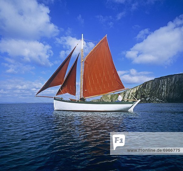 Sailboat In The Sea  Galway Hooker  Galway Bay  Republic Of Ireland