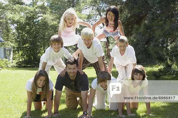 Group Portrait of Kids Making a Human Pyramid  Elmvale  Ontario  Canada