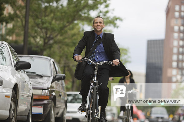 Businessman Cycling to Work