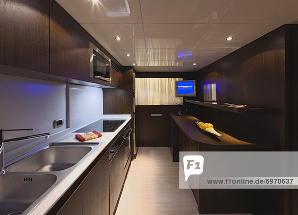 Interior of Kitchen in Tecnomar Velvet 90 Luxury Yacht