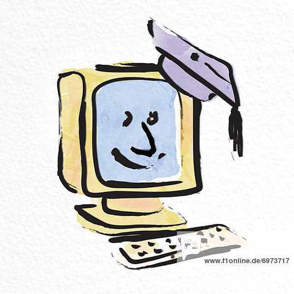Computer lächeln Illustration Kleidung Doktorhut