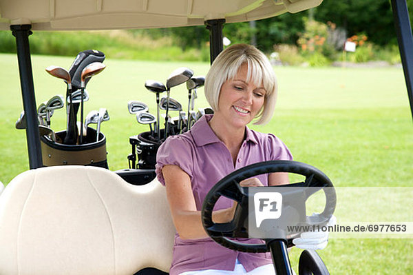 sitzend  Frau  Fuhrwerk  Golfsport  Golf