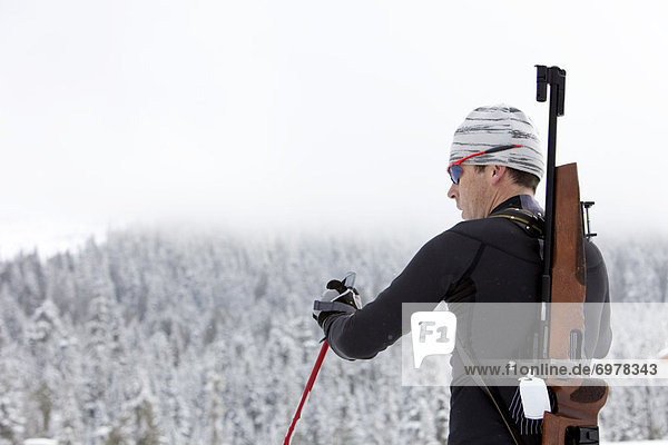 Backview of Male Biathlon Athlete  Whistler  British Columbia  Canada