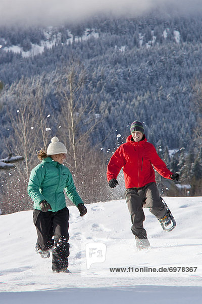 Couple Snowshoeing  Whistler  British Columbian  Canada