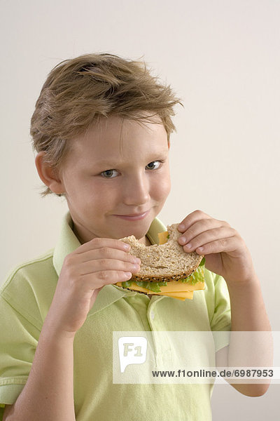 Little Boy Eating a Sandwich
