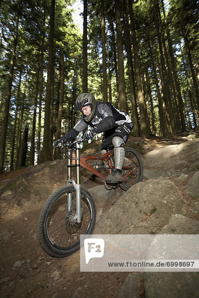 Man Mountain Biking on Mount Seymour  Mount Seymour Provincial Park  North Vancouver  British Columbia  Canada