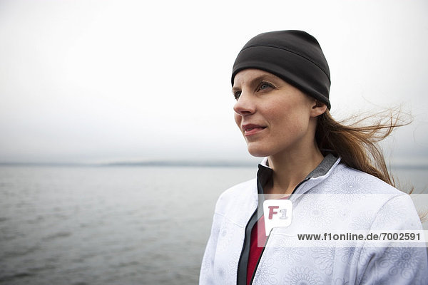 Close-up Portrait of Woman Outdoors  Puget Sound  Seattle  Washington  USA