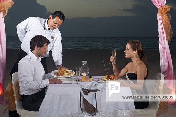 Couple Dining on Beach  Reef Playacar Resort and Spa  Playa del Carmen  Mexico