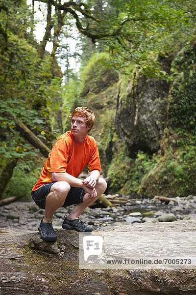 Man Hiking  Oneonta Gorge  Oregon  USA