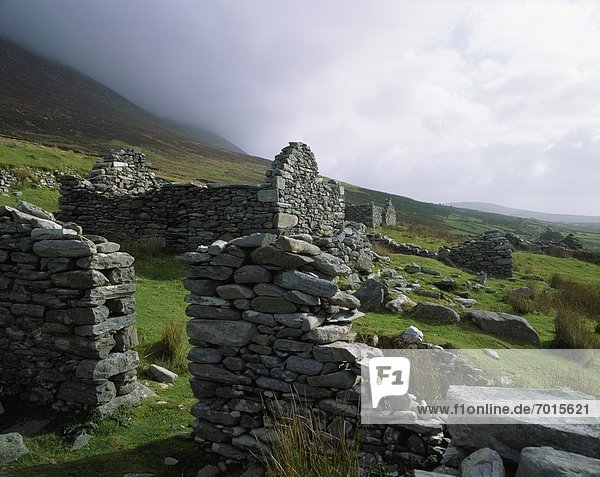 Achill Island Deserted Colony Village  On Lower Slopes Of Slievemore