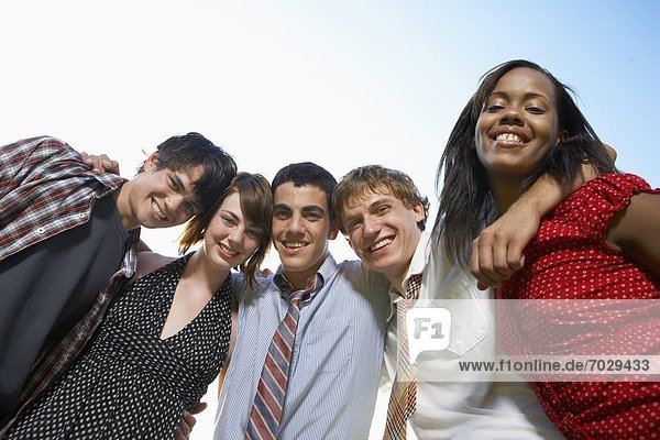Portrait of five teenagers (low angle view)