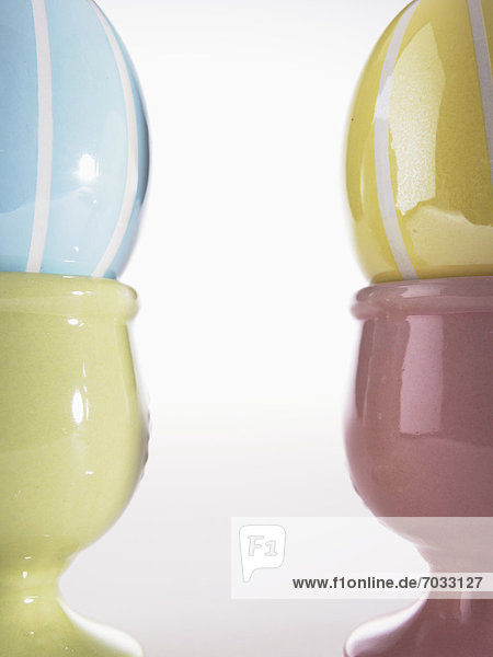 Close-Up of Two Eggcups with Eggs