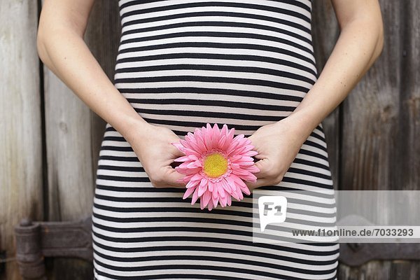 Schwangere Frau mit einer Blüte