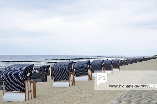 Beach chairs on the beach of Koserow  Usedom  Germany