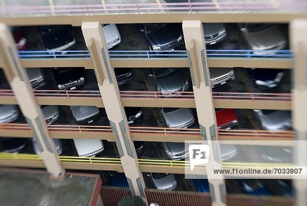 High Angle View Of Cars In Parkade