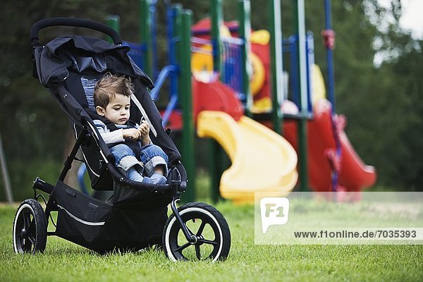 Young Boy In Stroller In Park Playground