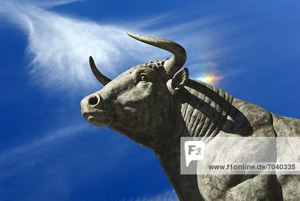 Sculpture of a bull  symbolic image for the stock market rally  bull market  rising prices  PublicGround