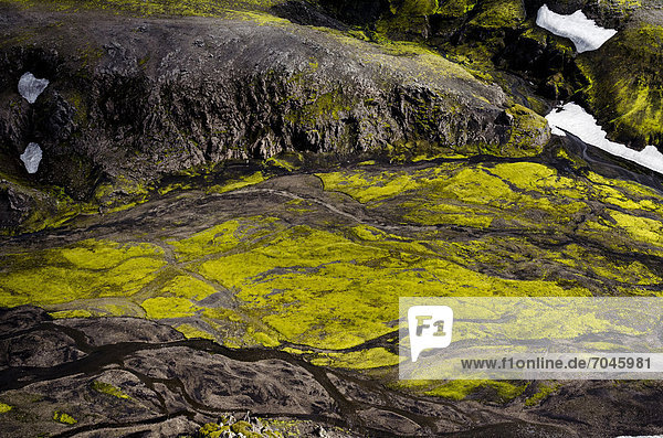 Aerial view river moss Icelandic Highlands Iceland Europe
