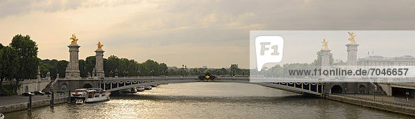 The bridge Pont Alexandre III crossing the Seine River in the early morning  Paris  Ile-de-France  France  Europe