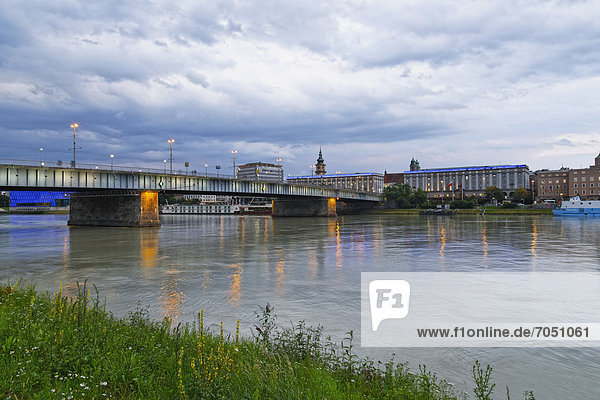 Nibelungenbruecke bridge across the Danube river  Linz  Upper Austria  Austria  Europe