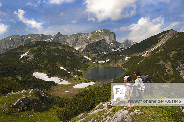 Hikers in the Rofan Mountains  Tyrol  Austria  Europe