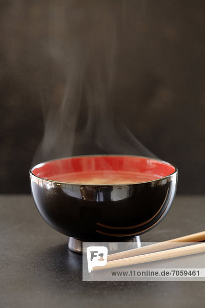 Steaming bowl of miso soup