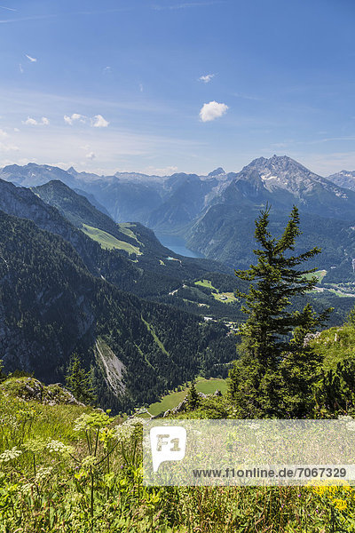 Königssee und Watzmann  2713 m  Aussicht vom Kehlsteinhaus auf die Alpen  Berchtesgadener Land  Bayern  Deutschland  Europa