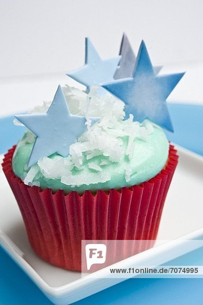sternförmig Weihnachten Dekoration blau cupcake