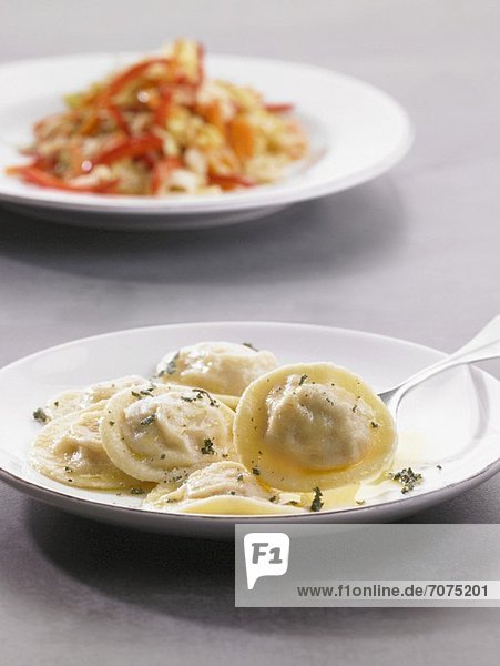Prawn ravioli with herb butter