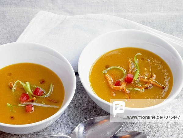 Sweet potato soup in bowls