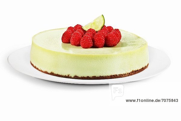 Key Lime Cheesecake Topped with Raspberries