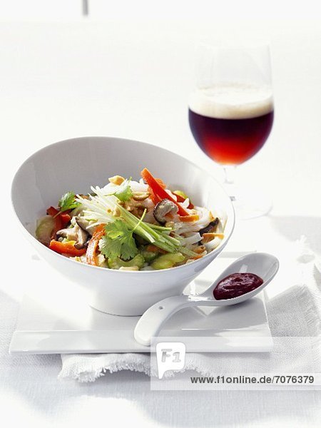 Rice noodles with miso  vegetables and lemon grass (Asia)