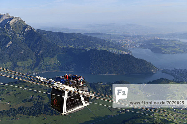 CabriO Bahn  the world's first cable car with an open top deck  going up Stanserhorn Mountain  Stans  Switzerland  Europe