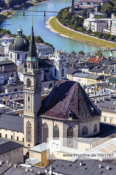 Austria  Salzburg  View from fortress of Hohensalzburg City over River Salzach