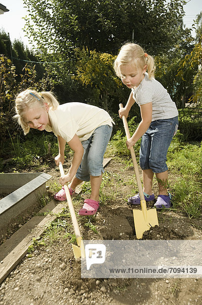 Girls working in vegetable garden