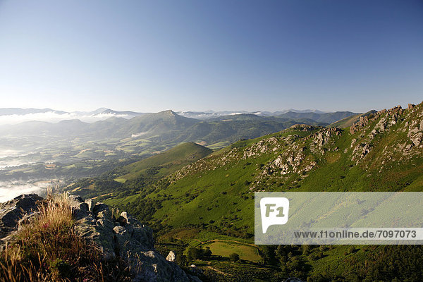 Landscape at La Rhune Mountain  Basque Country  Pyrenees  Aquitaine region  department of PyrÈnÈes-Atlantiques  France  Europe