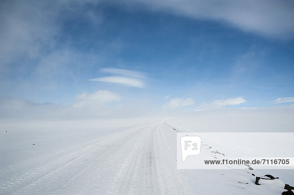 Reifenspuren im Schnee  Winterlandschaft  Gletscher Vatnajökull  Hochland  Island  Europa
