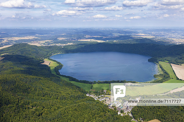 Aerial view  Maria Laach Abbey  lake Laacher See  Eifel  Rhineland-Palatinate  Germany  Europe