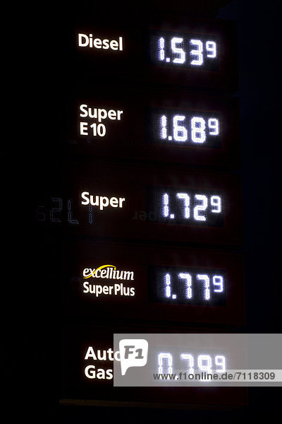 Preistafel an einer Tankstelle Deutschland Europa